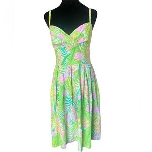 Lilly Pulitzer Botanical Garden Billie Dress Green Tropical Leaf Cotton Size 6